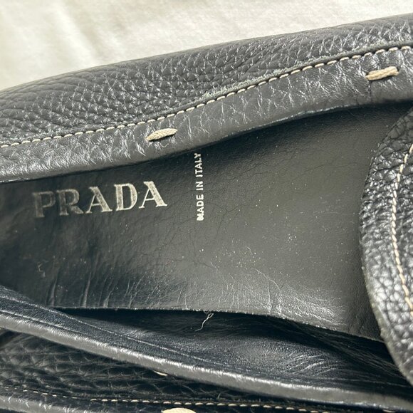 Prada Black Leather Bit Loafers Moccasins Driving Flats Pebbled Slip-On Size 38 - Picture 7 of 15